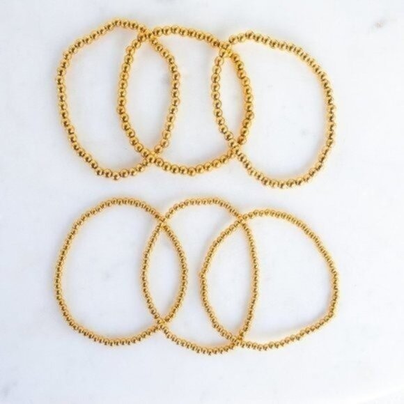 Set of 2! Waterproof Gold bead Bracelets Stretch Bracelets Non-Tarnish Gold - Picture 6 of 16